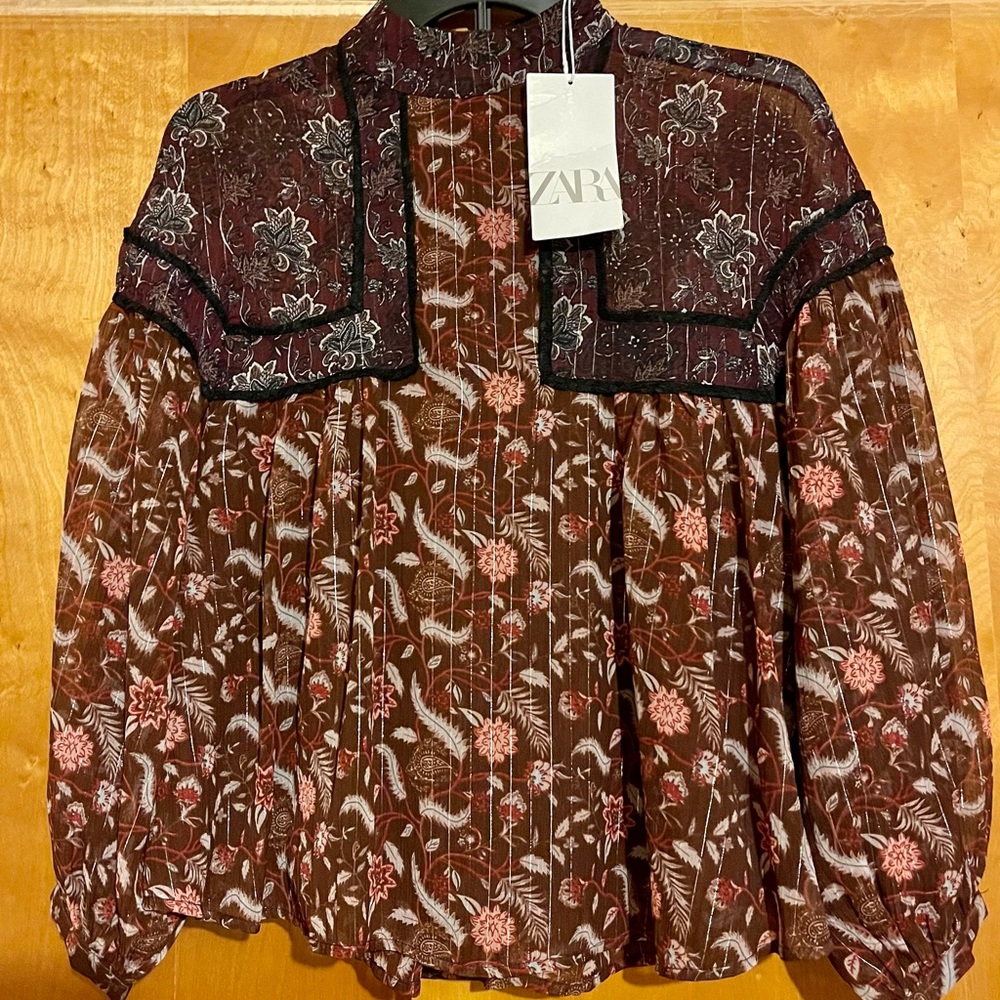 Zara Metallic Floral Top